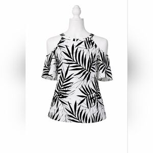 Mossimo Supply Co. Black and White Tropical Print Cold Shoulder Blouse